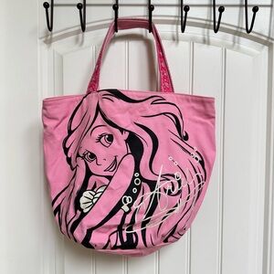 Tokyo Disney Resort Pink Canvas Ariel Shoulder Tote Bag. 16” by 13” by 6”